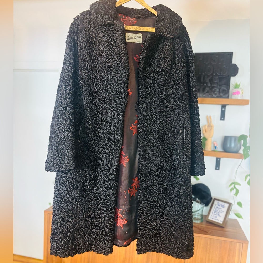 VTG 1950 Black Astrakhan Lamb Fur Coat | Made in Quebec by Fernand Émond - Picture 2 of 15